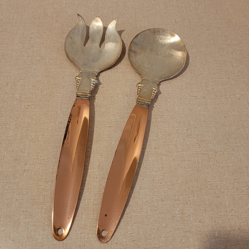 Vintage Copper Craft Guild Salad Serving Spoon &‎ Fork Set